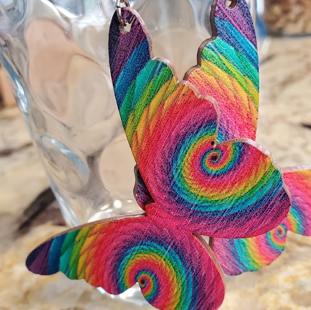 Rainbow butterfly  wooden earrings